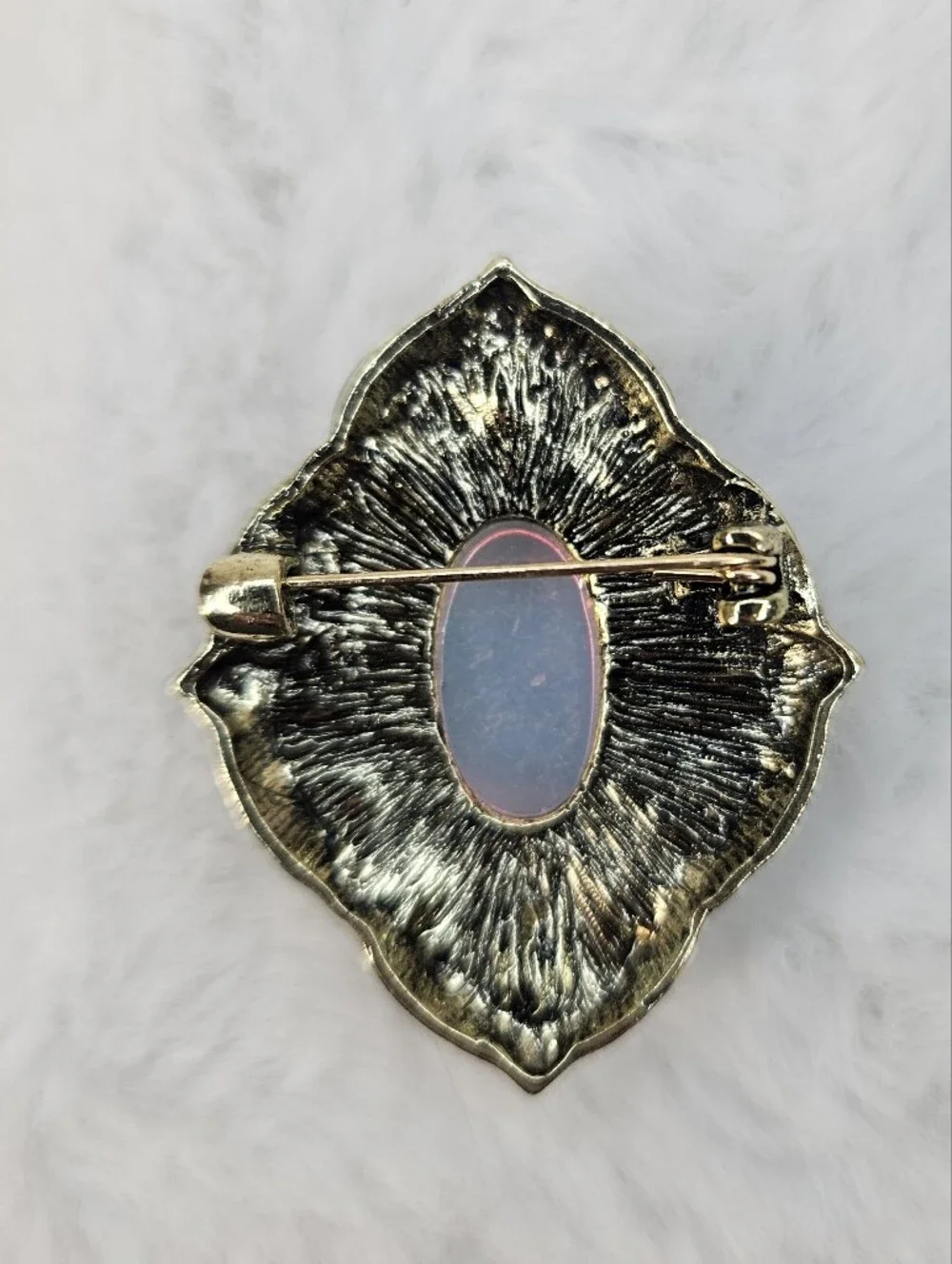 Vintage-Inspired Pink Opal Cabochon Statement Brooch